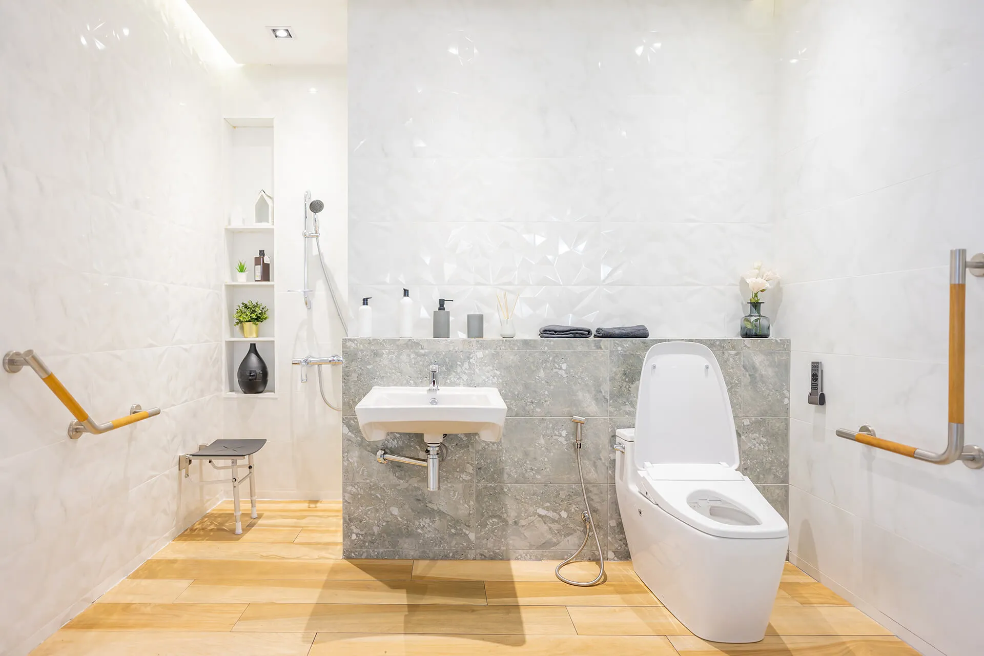 An accessible bathroom modified with the help of an occupational therapist